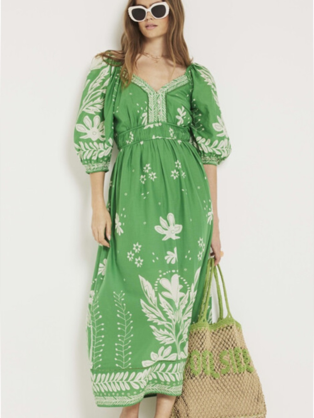 River Island Green Puff Sleeve Maxi Dress 10